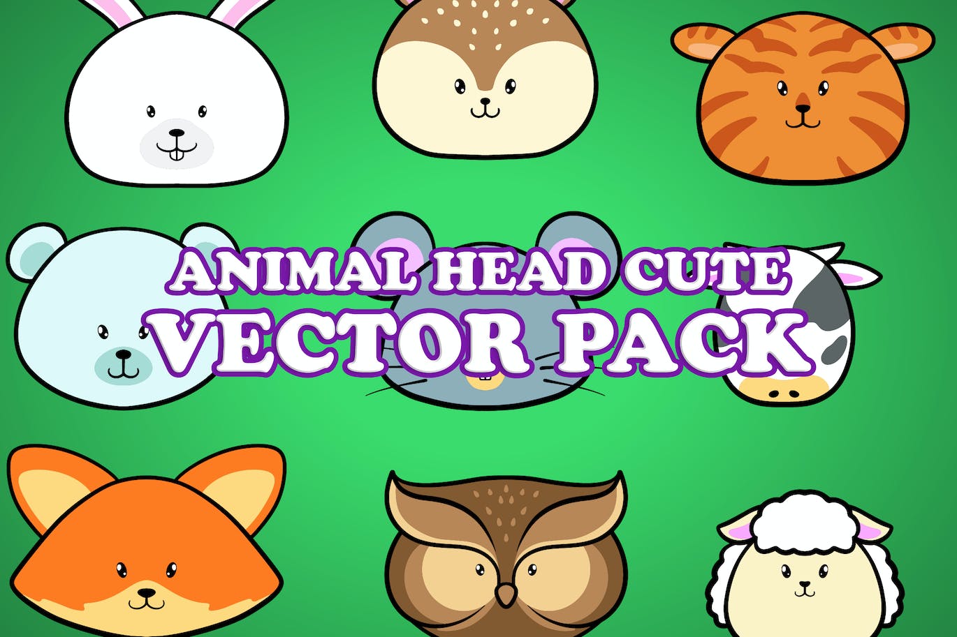 可爱的动物头像插画矢量包 Cute Animal Head Illustration Vector Pack APP UI 第1张