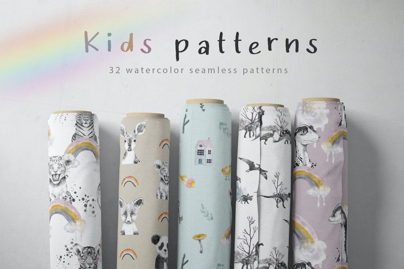 水彩动物儿童手绘图案 Watercolor kids patterns 图片素材 第2张