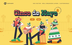 平面设计五月五日节人物矢量插画集 Pink Flat Design Cinco De Mayo Illustration Set