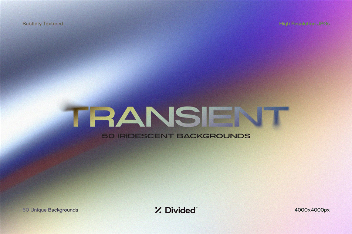 Divided 50个多彩霓虹全息瞬态渐变海报封面背景素材 Transient Iridescent Backgrounds . 第1张