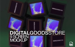 超酷地下嘻哈小众先锋机能酸性多个复古老电视屏幕PSD样机素材 DIGITALGOODSSTORE 9 SCREEN MOCKUP