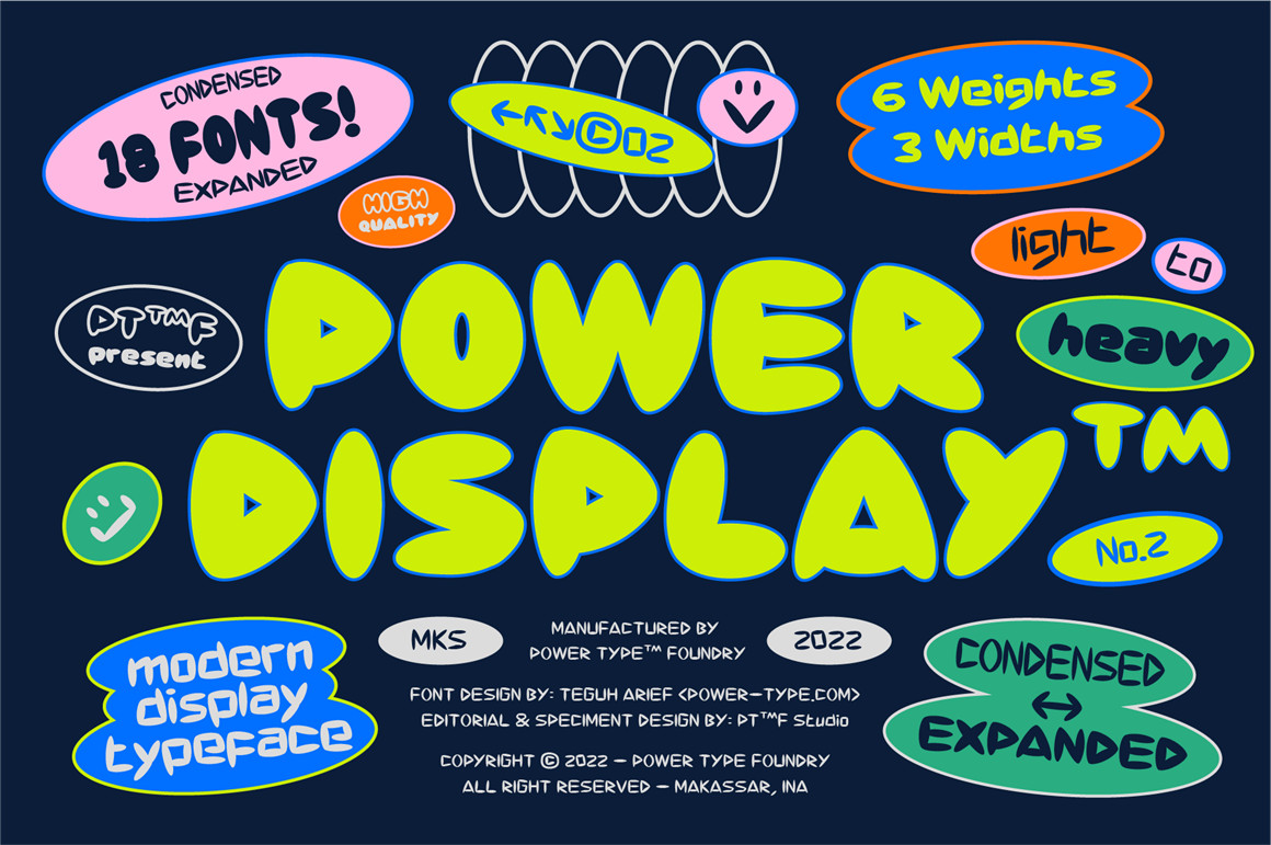 新潮流复古疯克文化爵士嘻哈俏皮英文装饰字体 Power Display Font Family 设计素材 第1张