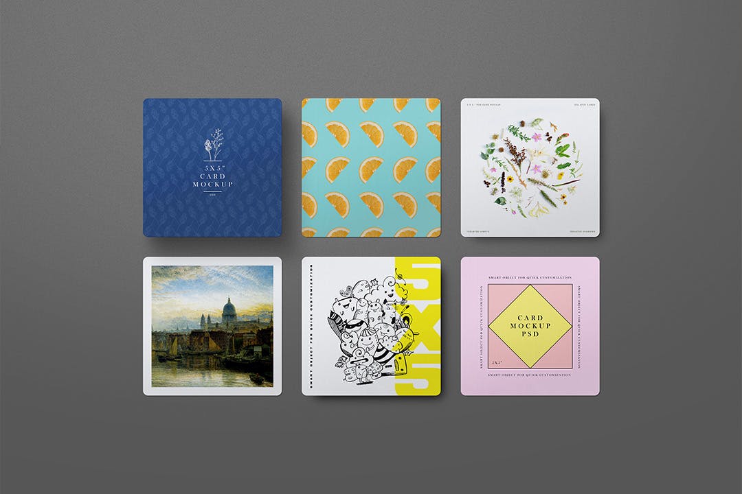 5 x 5″尖锐&圆角卡片样机psd模板 5 x 5″ Card Mockup Sharp Rounded Corners 样机素材 第3张