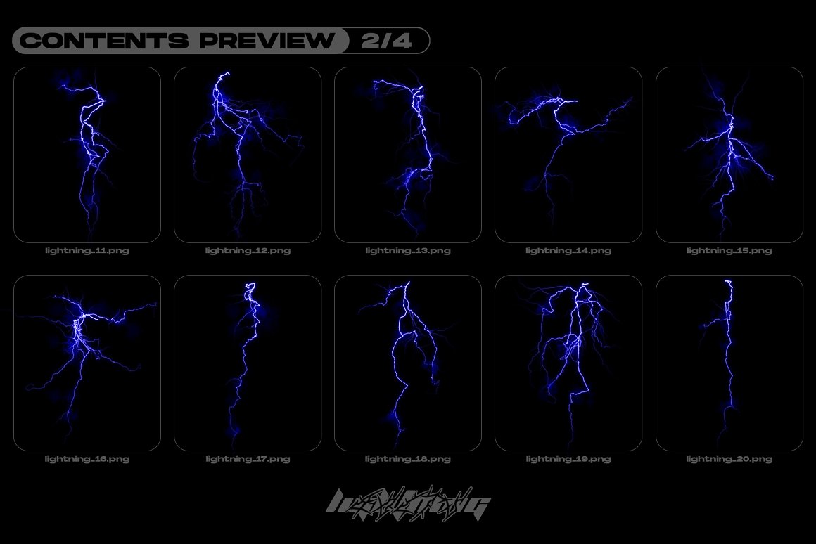 新潮酸性艺术雷电闪电光晕炫光抽象PNG设计素材合辑 MiksKS - Lightning Bolts 设计素材 第6张