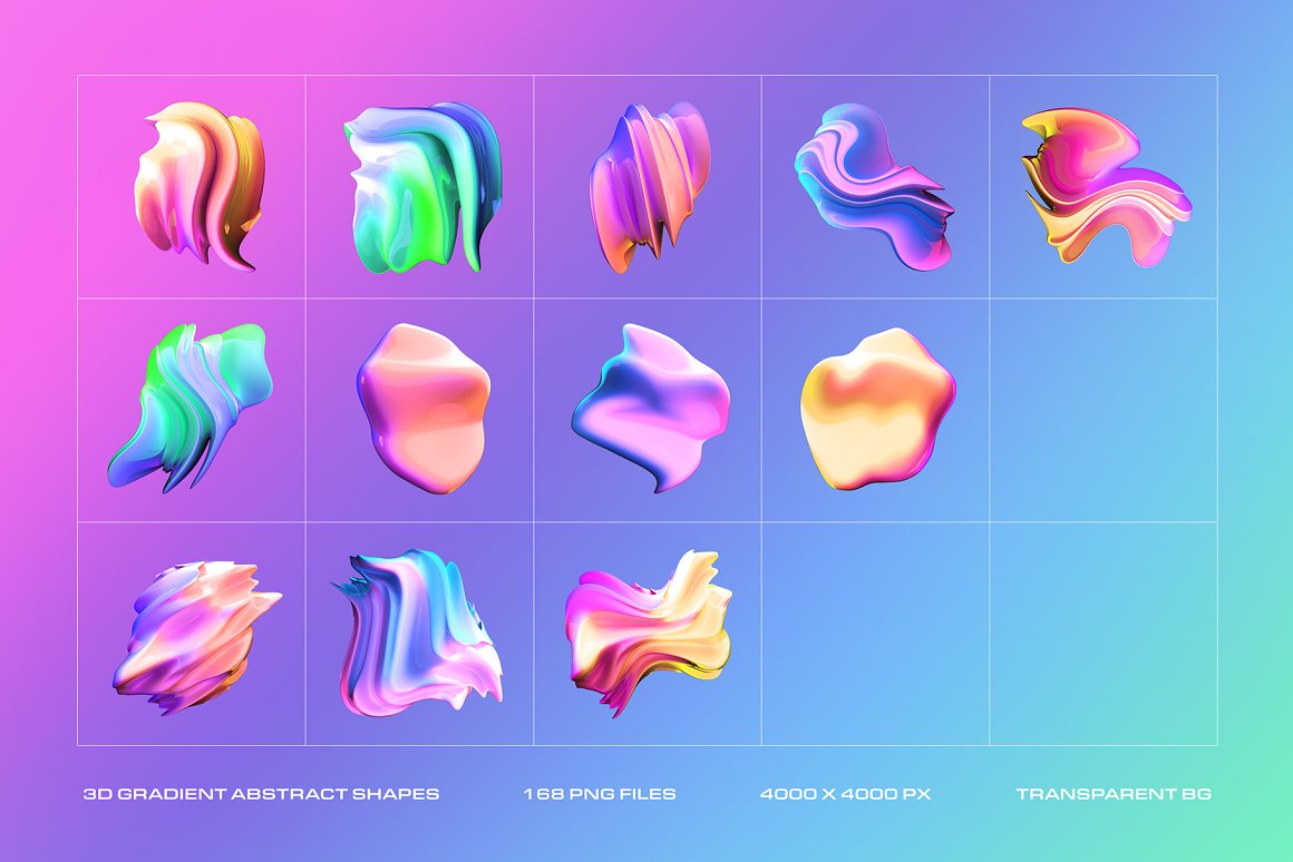 168个超现实扭曲渐变全息抽象艺术多彩3D立体免抠PNG素材 3D Gradient Abstract Shapes 图片素材 第5张