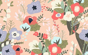 春天花卉矢量无缝图案素材 Vector seamless pattern of spring bouquets of flow