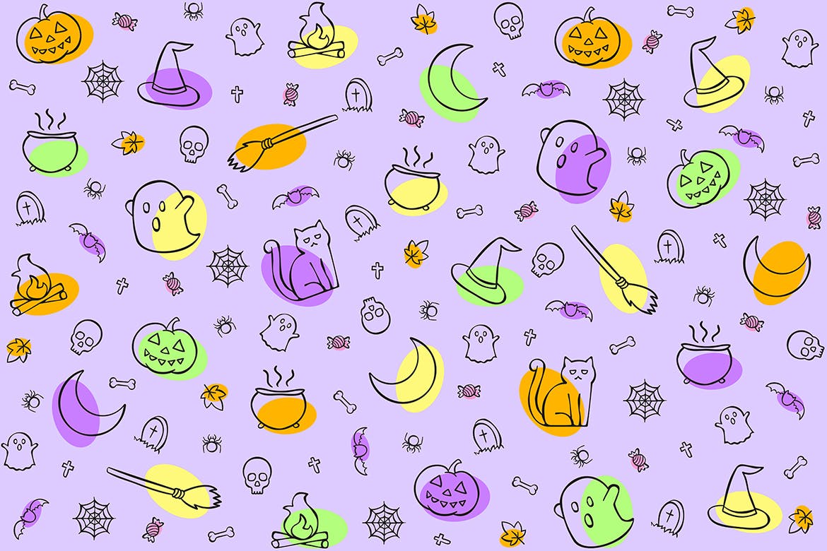 万圣节元素无缝图案背景 Halloween Seamless Pattern 图片素材 第2张