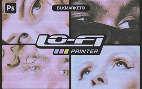 Blkmarket 80年代复古杂志低保真度打印效果套件PSD样机 Lo-Fi Printer