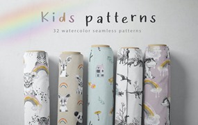 水彩动物儿童手绘图案 Watercolor kids patterns