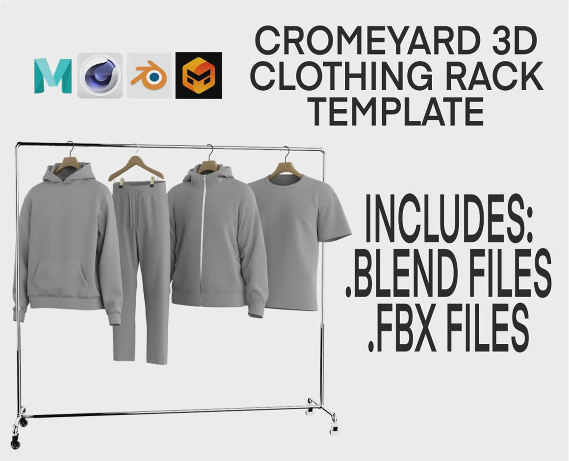 CROMEYARD 逼真高级服饰3D服装展示衣架模型 3D CLOTHING RACK LAYOUT V1 样机素材 第1张