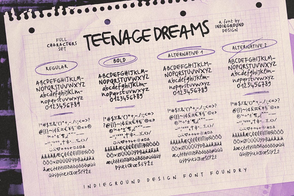 英文字体：4款复古涂鸦90年代街头手写海报标题logo排版字体 TEENAGE DREAMS FONT . 第5张