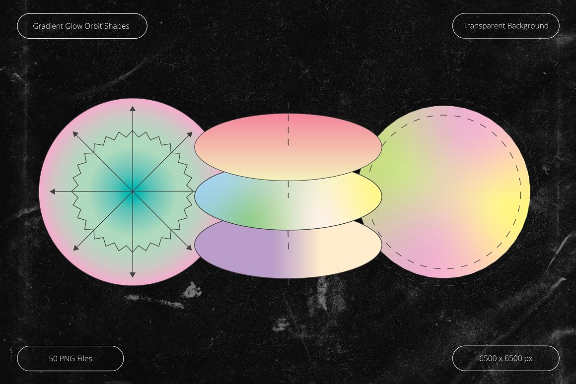 50款复古创意抽象几何弥散光渐变高清PNG免扣背景元素设计套装 Gradient Glow Orbit Shape 图片素材 第6张