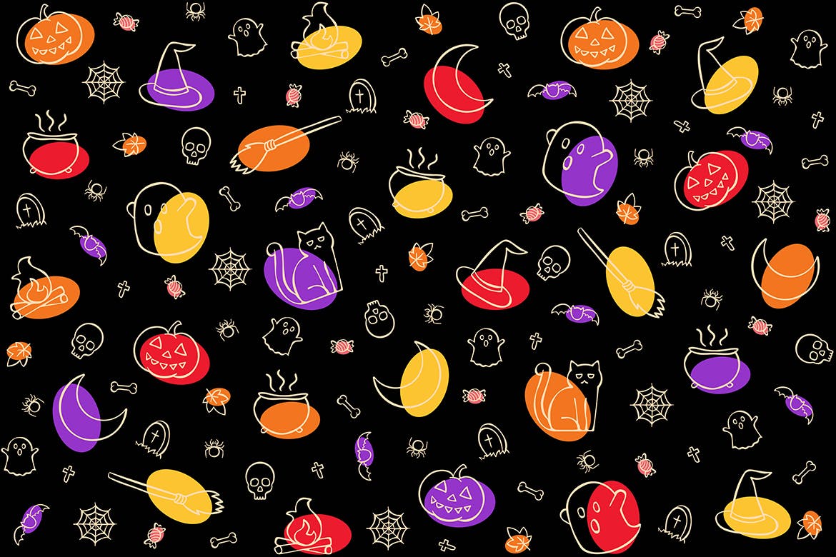 万圣节元素无缝图案背景 Halloween Seamless Pattern 图片素材 第5张