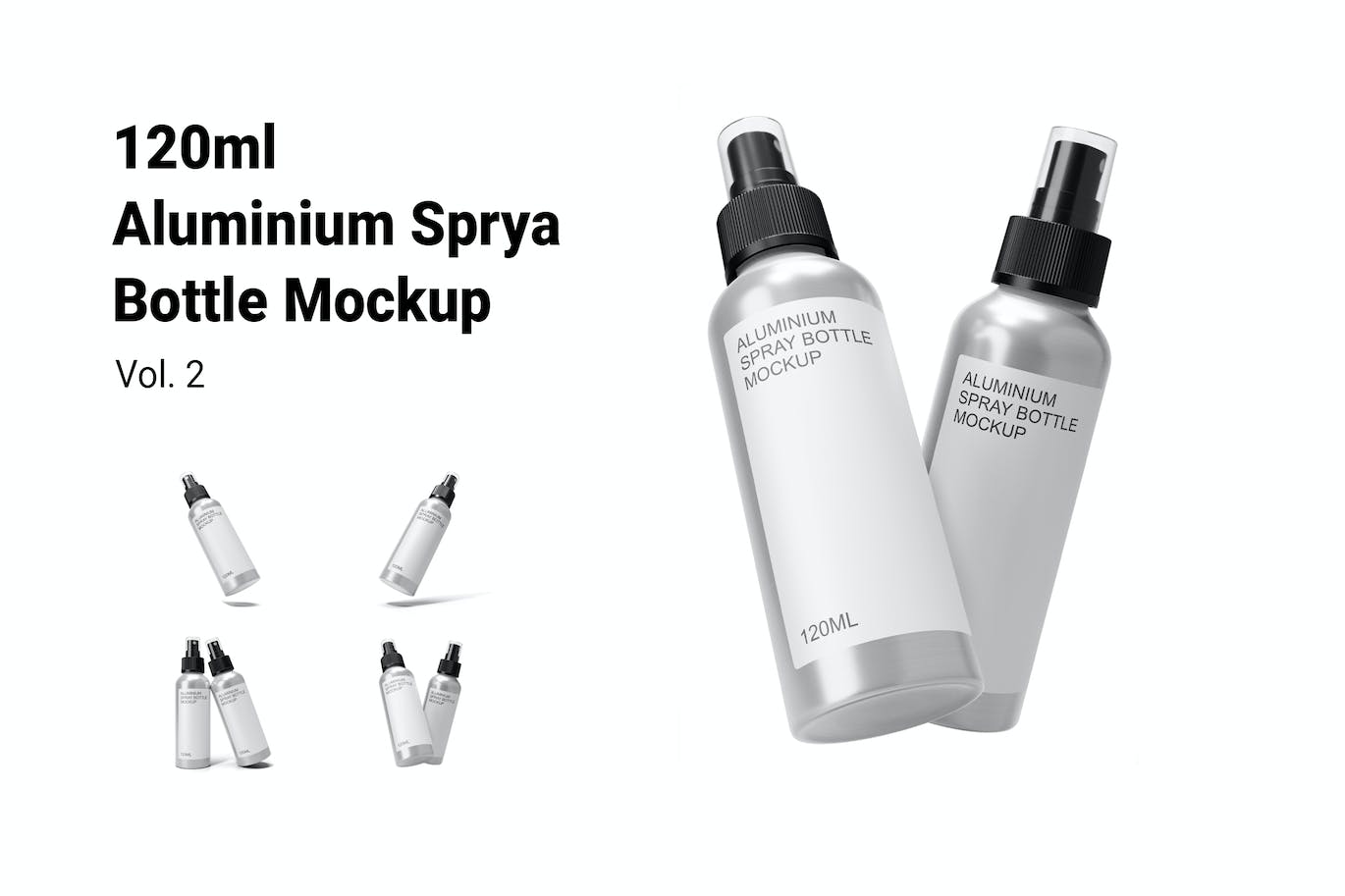 铝制喷雾瓶包装设计样机图psd模板 Aluminum Spray Bottle Mockup Vol.2 样机素材 第1张