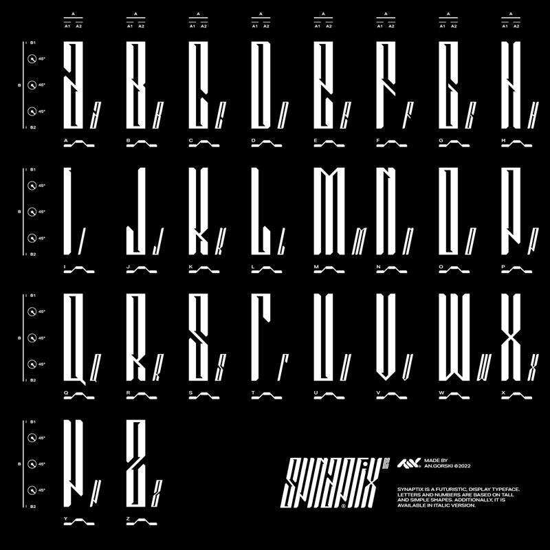 几何创意赛博朋克抽象艺术海报标题排版logo无衬线装饰英文字体 Synaptix 设计素材 第9张