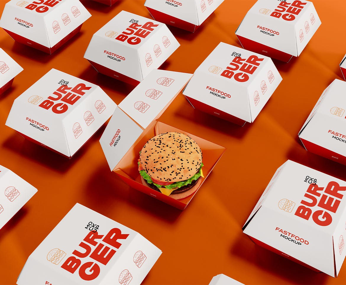 等距汉堡外卖盒包装设计样机图 Fast Food Mockup 样机素材 第2张