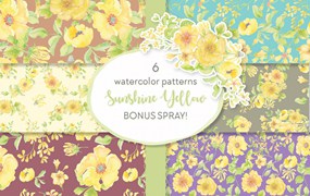 阳光黄色花卉水彩图案 Sunshine Yellow Watercolor Patterns