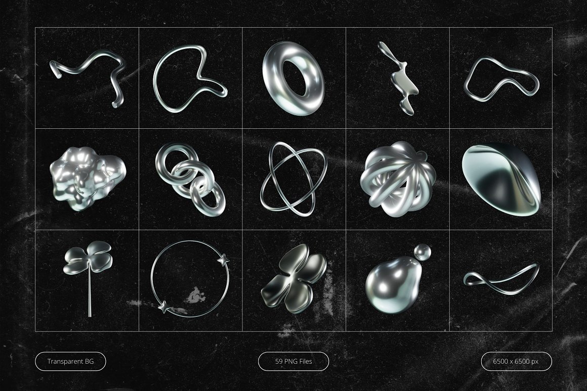 59款潮流3D三维立体金属镀铬未来抽象不规则几何PNG免抠图设计素材 3D Futuristic Chrome Shapes 图片素材 第5张