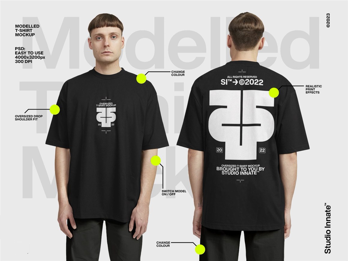 Studio Innate 高级工艺街头服饰品牌展示大码T恤PSD样机模板 Oversized Modelled T-Shirt Mockup 样机素材 第2张