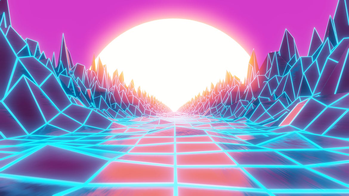 复古80年代合成波和逆波背景v2 Synthwave And Retrowave Background 002 图片素材 第6张