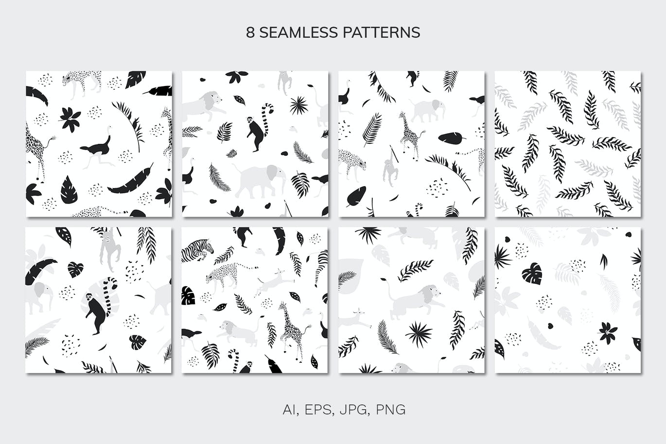 热带图案和动物剪贴画 Tropical patterns & animals clipart 图片素材 第4张