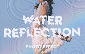 抽象水波波纹失真扭曲效果照片logo文本处理特效ps样机模板 Water Reflection Photo Effect