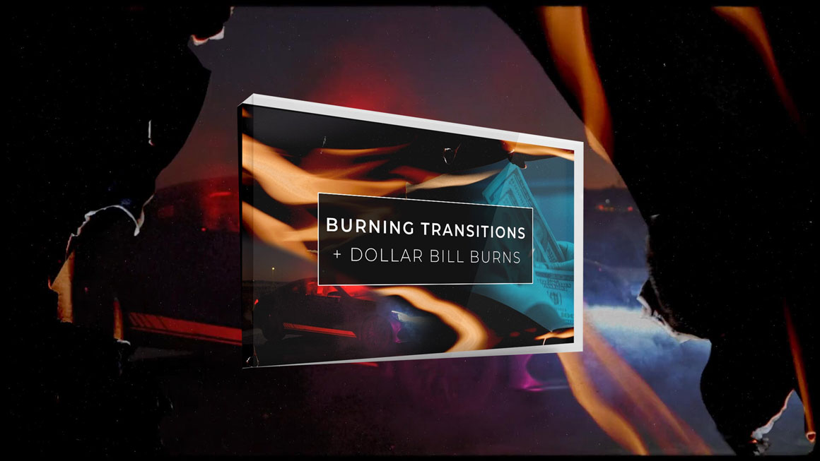 Vamify 25种嘻哈风格美元纸火焰燃烧转场视频+音效素材 Vamify – Burning Transitions . 第1张