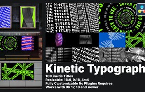 达芬奇预设：10个野蛮动力学抽象海报错别字循环文本标题动画排版包 Kinetic Titles for Davinci Resolve