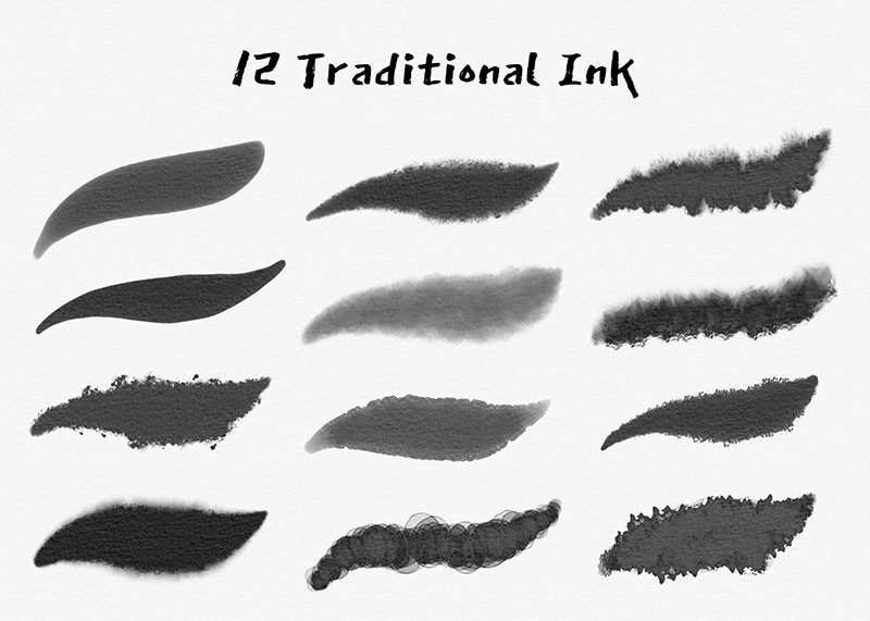 Procreate日式水墨效果笔刷套装 APP UI 第3张
