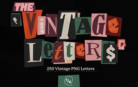 205个高清复古老式数字字母剪贴画拼贴画PNG免抠图设计素材包 Vintage Letters