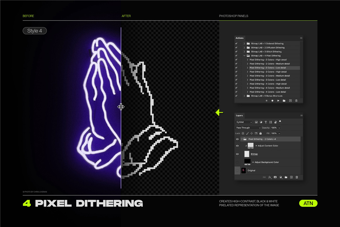 新潮复古像素美感8位半色调抖动毛刺像素化显示效果PS动作 Samolevsky – Bitmap LAB – pixel halftone action . 第5张