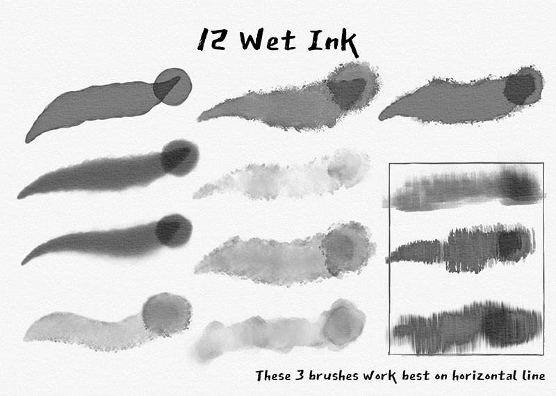 Procreate日式水墨效果笔刷套装 APP UI 第4张