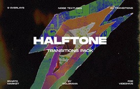 AE模板：大胆粗犷美学半色调撕纸拼贴漏光排版转场过渡 Halftone Transitions Pack Colorama