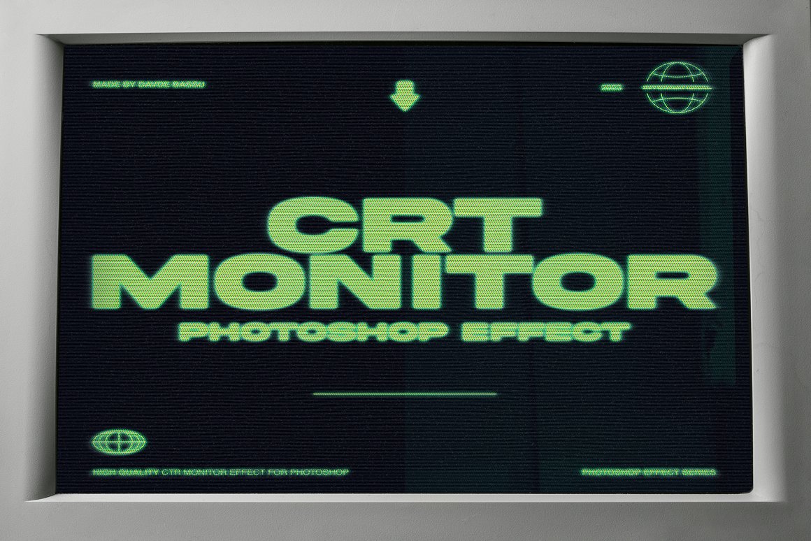 复古CRT显像管显示器位图像素游戏文本图形特效PSD样机 CRT MONITOR EFFECT . 第1张