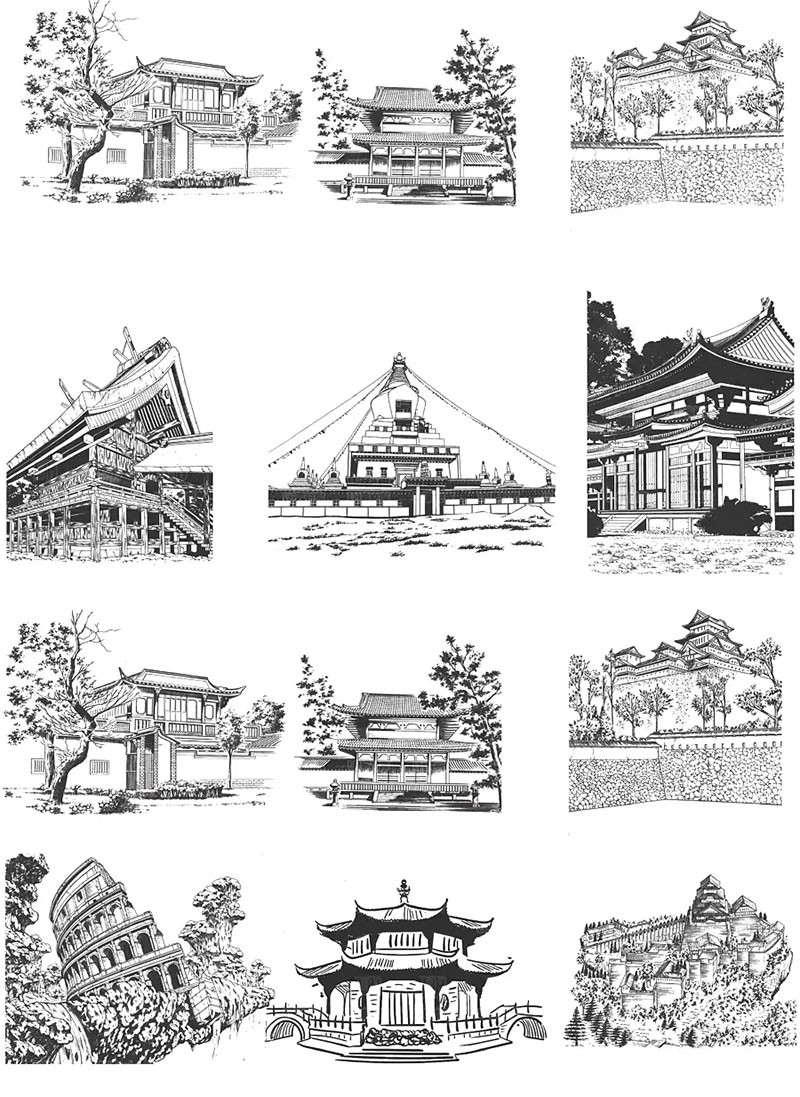 古代建筑线稿PS+Procreate笔刷 笔刷资源 第2张