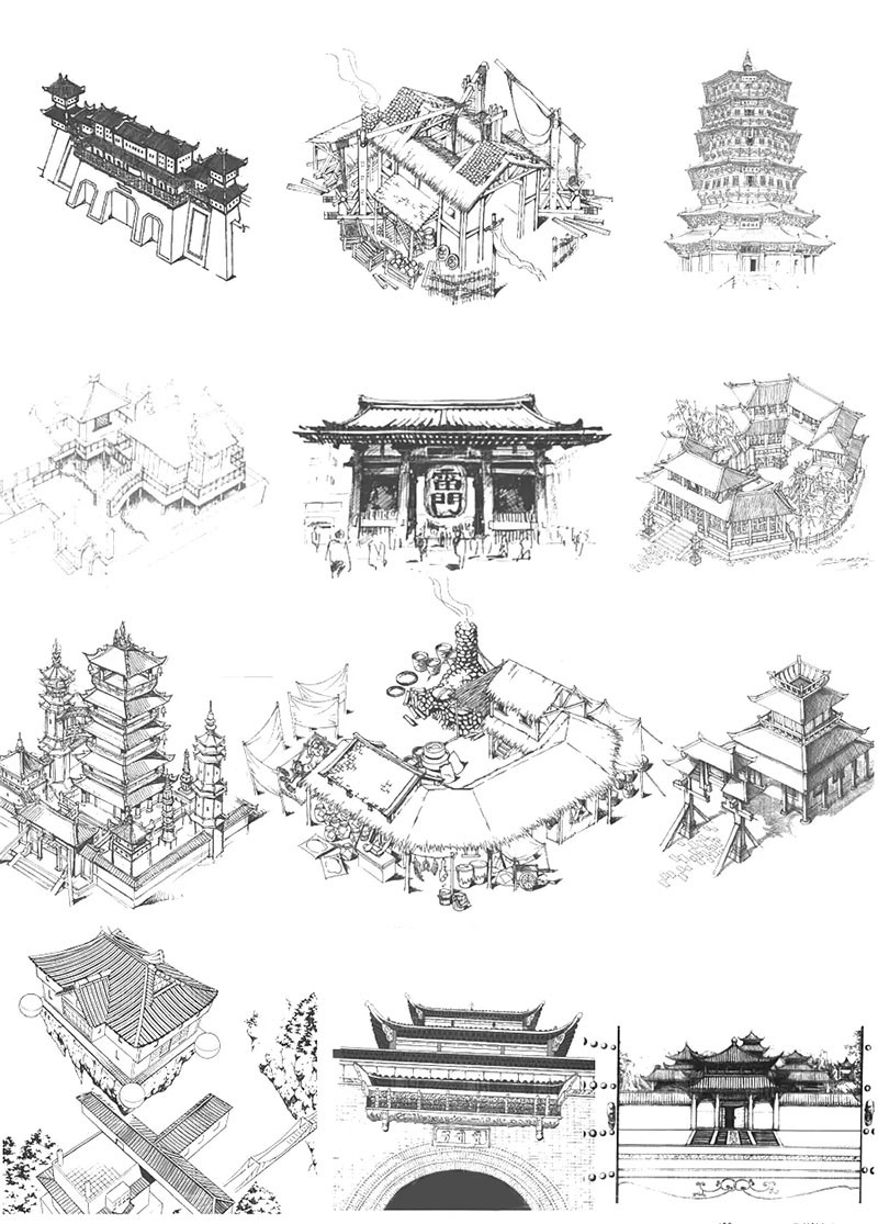 古代建筑线稿PS+Procreate笔刷 笔刷资源 第3张