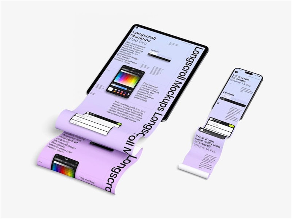 8款高级长卷轴APP网页界面设计作品集展示贴图PSD样机模板 iPad and iPhone Longscroll Mockups by ls.graphics . 第3张