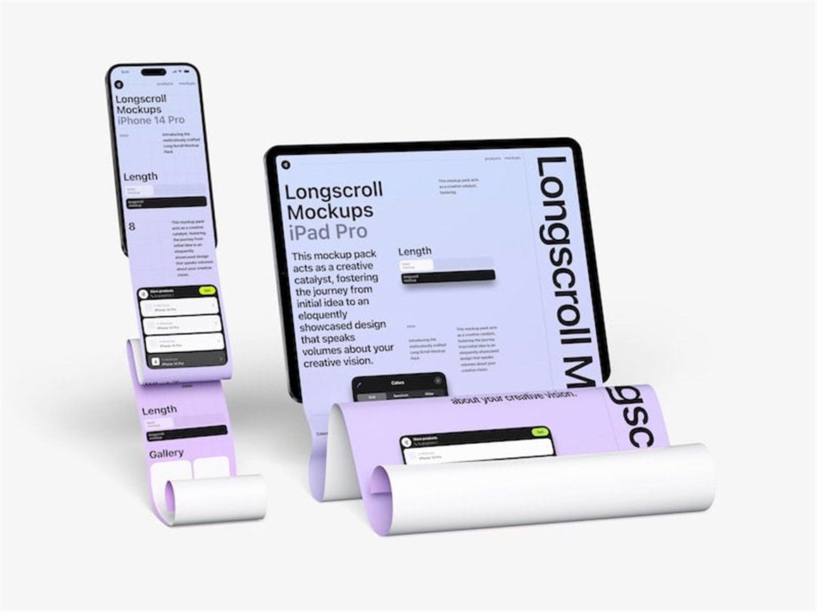 8款高级长卷轴APP网页界面设计作品集展示贴图PSD样机模板 iPad and iPhone Longscroll Mockups by ls.graphics . 第5张