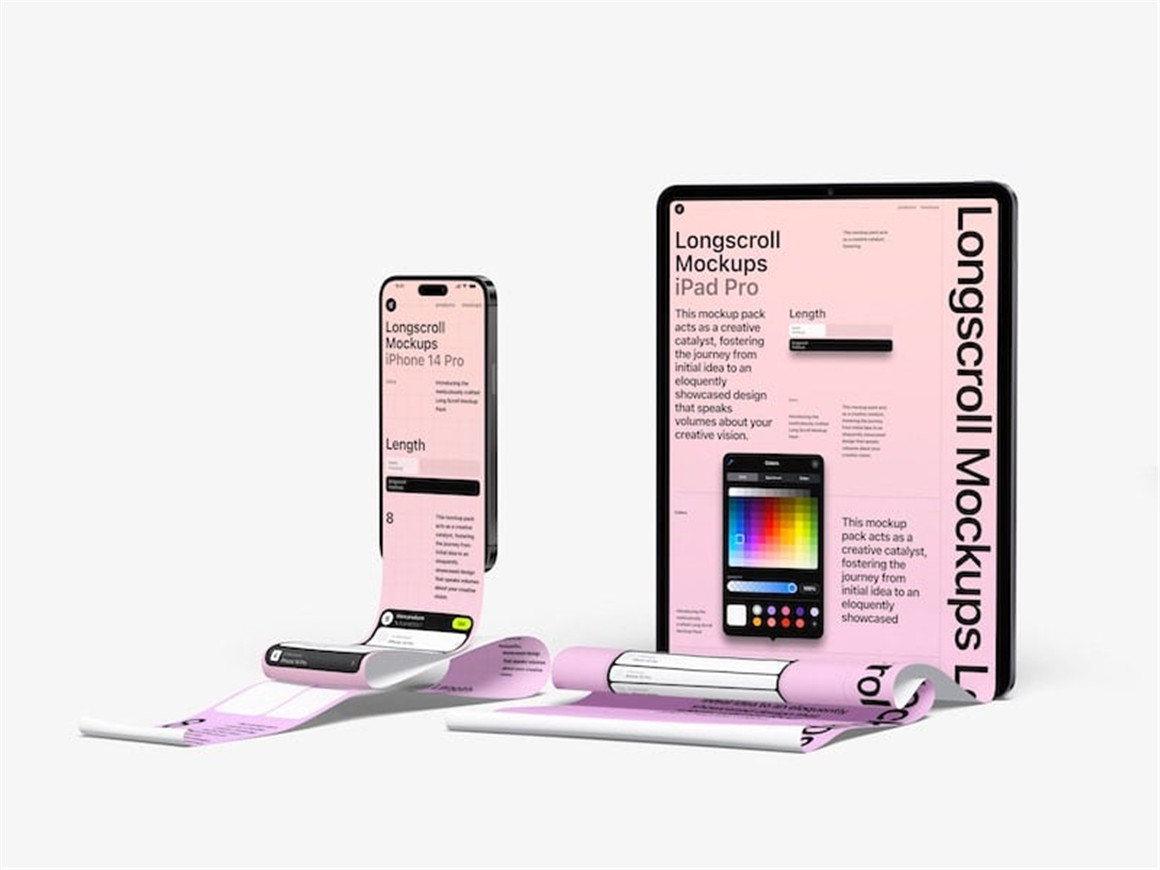 8款高级长卷轴APP网页界面设计作品集展示贴图PSD样机模板 iPad and iPhone Longscroll Mockups by ls.graphics . 第6张