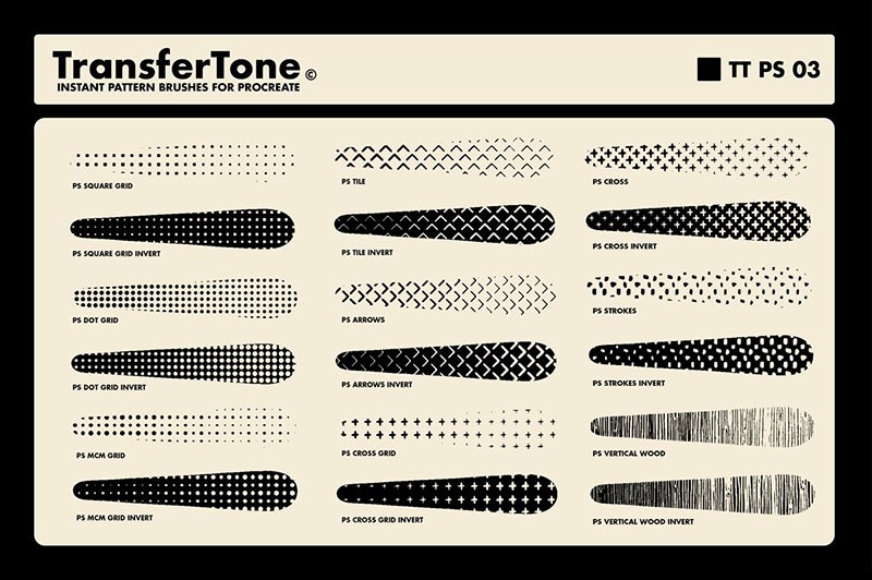 80+复古半色调图案纹理Procreate笔刷 笔刷资源 第10张