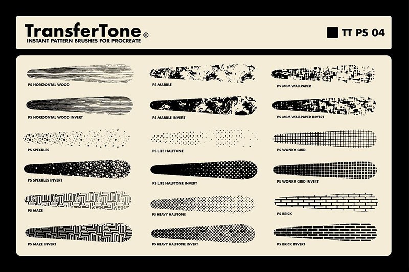 80+复古半色调图案纹理Procreate笔刷 笔刷资源 第11张