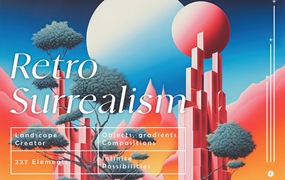 蒸汽波复古渐变超现实主义数字拼贴风景免扣PNG设计素材 Retro Surrealism Landscape Creator