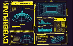 赛博朋克复古未来主义抽象数字HUD形状信息框矢量元素包