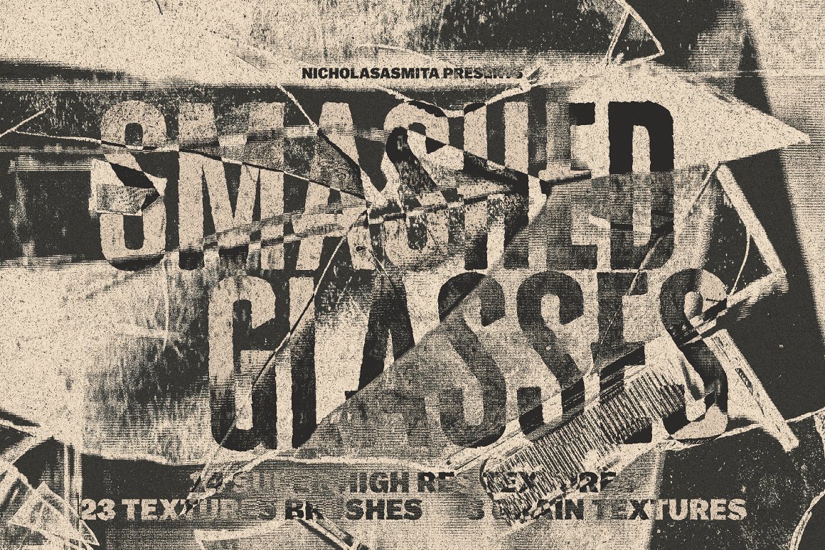 超高分辨率废土风格做旧粉碎玻璃背景纹理+PS笔刷 Smashed_Glasses_Textures_Brushes 图片素材 第1张