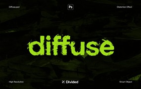 Divided 漫反射小故障文字失真纹理文字图层样式PSD样机模板 Diffuse