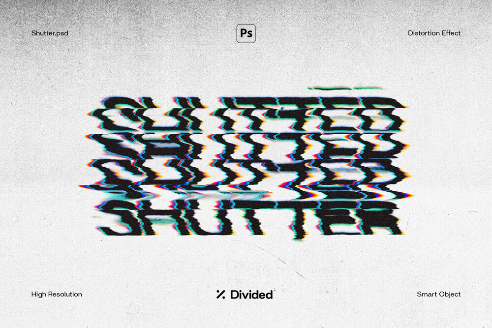 Divided 快门扭曲故障效果文字失真图层样式PSD样机模板 Shutter 样机素材 第1张