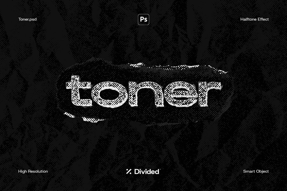 Divided 酸性金属像素化半调风格文字失真图层样式PSD样机模板 Toner 样机素材 第1张