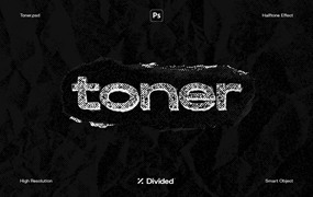 Divided 酸性金属像素化半调风格文字失真图层样式PSD样机模板 Toner