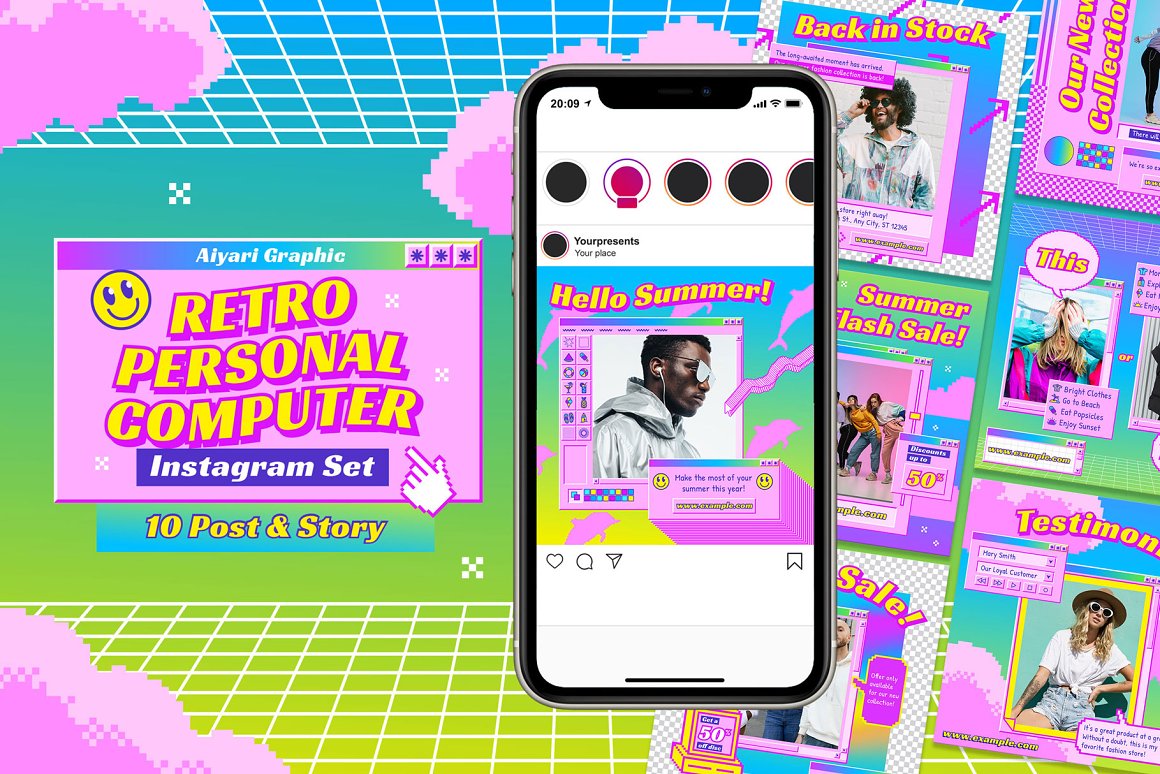 Aiyari Graphic 10个复古WIN95个人电脑INS风竖屏对话框弹窗PSD模板包 Retro Personal Computer Instagram 样机素材 第1张
