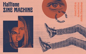 90年代复印氛围老式半色调颗粒感杂志图像处理PSD样机套件 Halftone Zine Machine